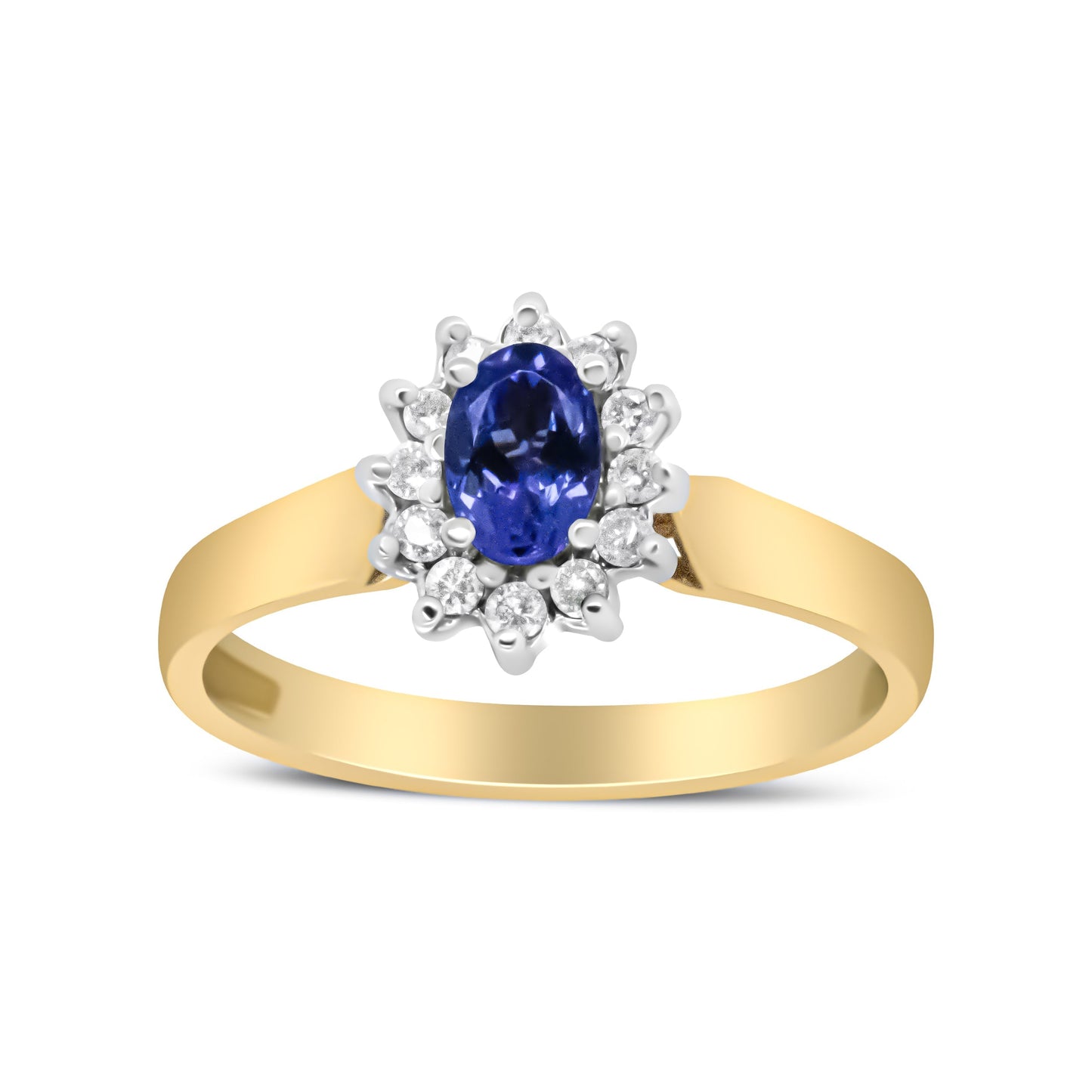 14K Yellow Gold 1/5 Cttw Round Diamond and 6x4mm Oval Blue Tanzanite Halo Ring (H-I Color, I1-I2 Clarity) - Size 7.75 Bids.com