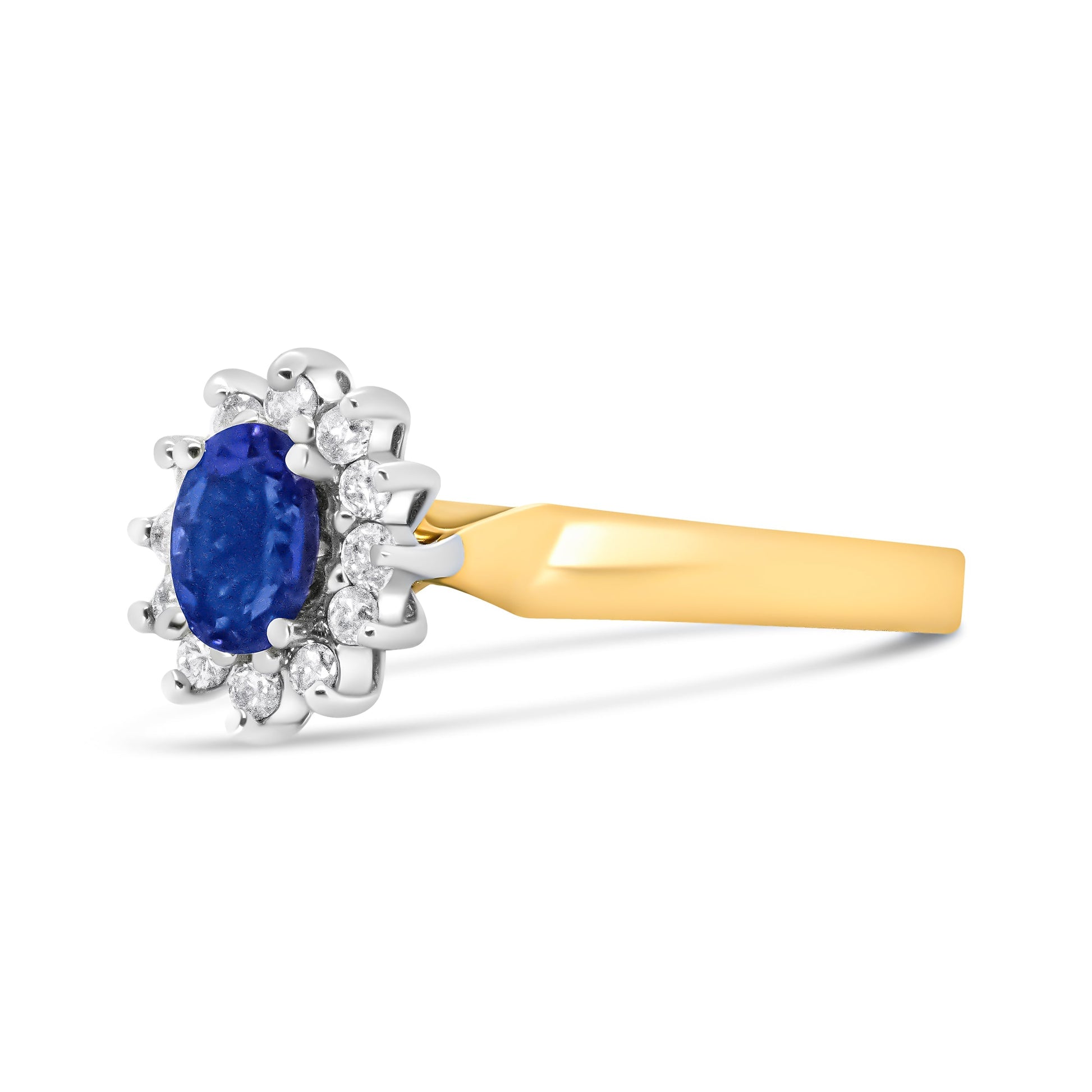 14K Yellow Gold 1/5 Cttw Round Diamond and 6x4mm Oval Blue Tanzanite Halo Ring (H-I Color, I1-I2 Clarity) - Size 7.75 Bids.com