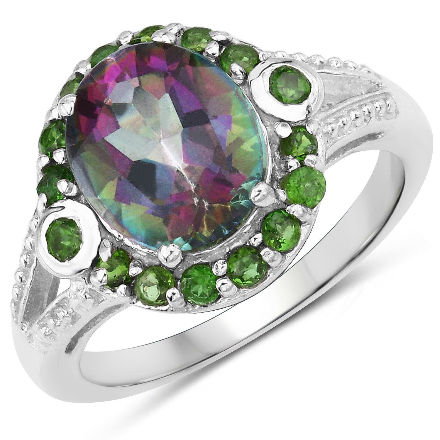 3.92 Carat Genuine Rainbow Quartz and Chrome Diopside .925 Sterling Silver Ring Bids.com