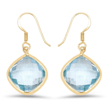 14K Yellow Gold Plated 29.00 Carat Genuine Blue Topaz .925 Sterling Silver Earrings Bids.com