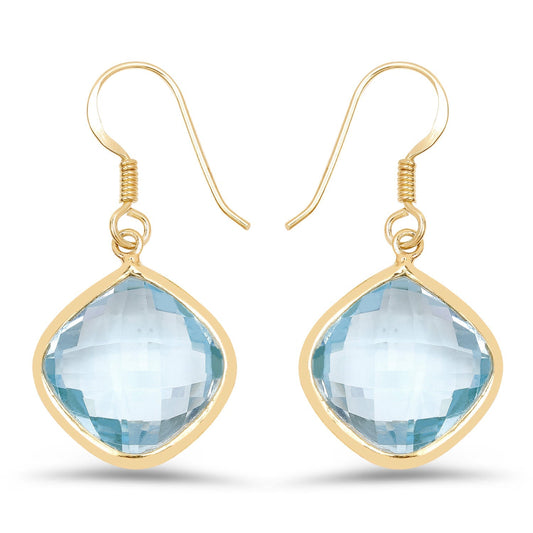 14K Yellow Gold Plated 29.00 Carat Genuine Blue Topaz .925 Sterling Silver Earrings Bids.com