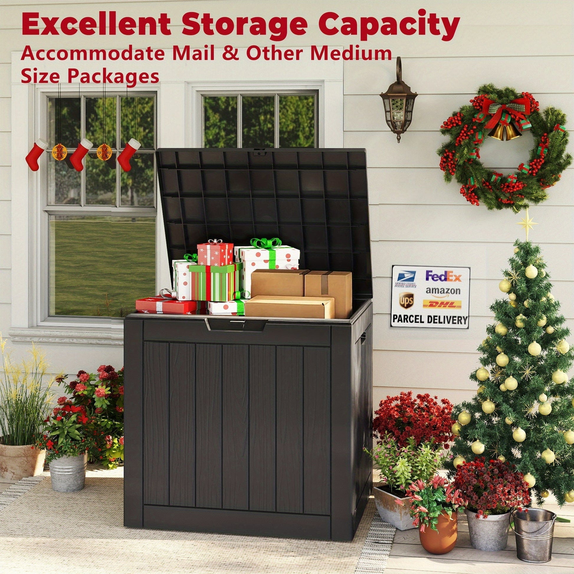 35 Gallon Outdoor Resin Storage Box – Black/Wood Grain DailySale