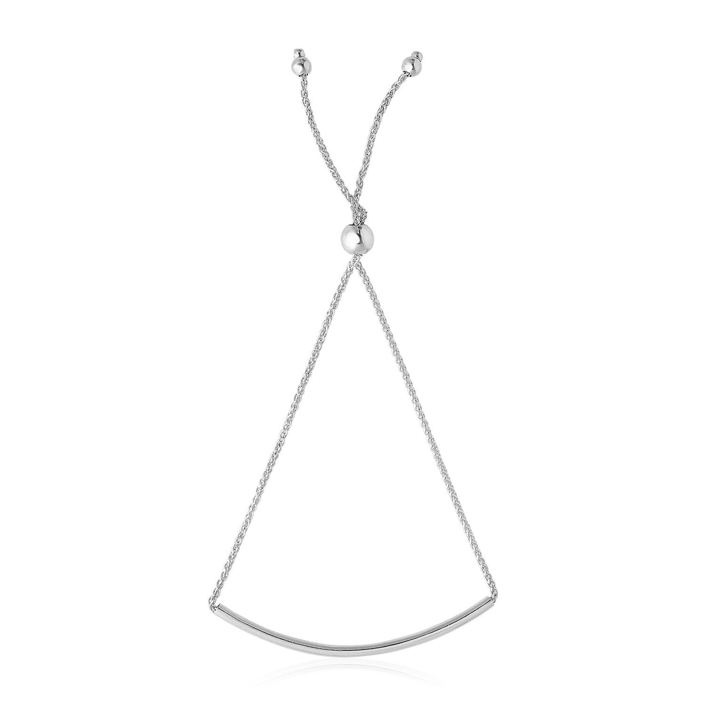 14k White Gold Smooth Curved Bar Lariat Design Bracelet Bids.com