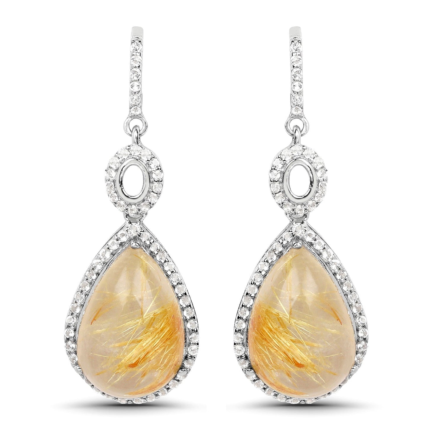 10.04 Carat Genuine Golden Rutile And White Topaz .925 Sterling Silver Earrings Bids.com