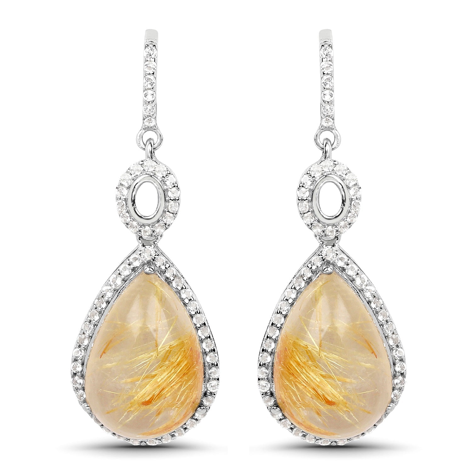 10.04 Carat Genuine Golden Rutile And White Topaz .925 Sterling Silver Earrings Bids.com