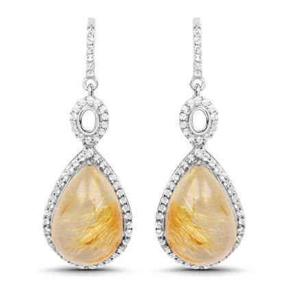 10.04 Carat Genuine Golden Rutile And White Topaz .925 Sterling Silver Earrings Bids.com