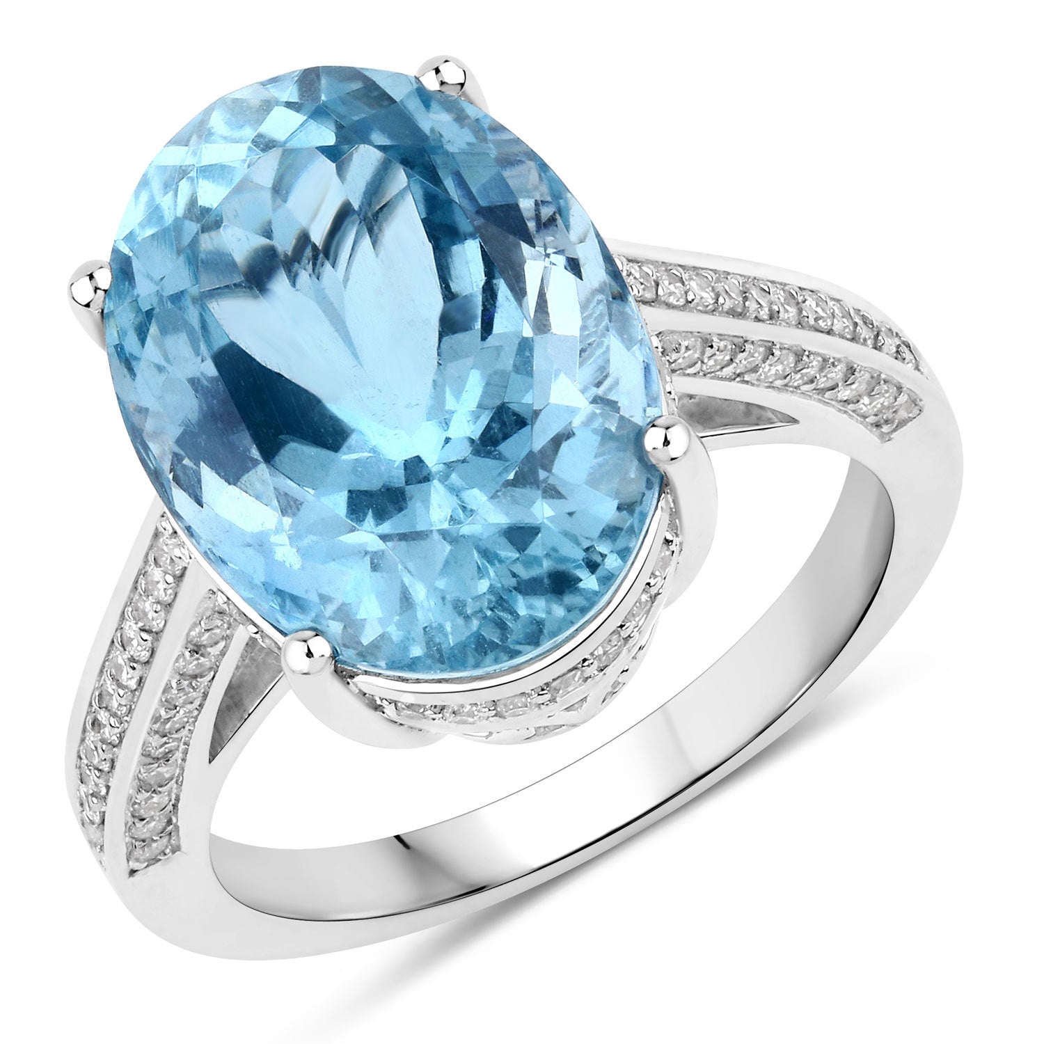 8.84 Carat Genuine Aquamarine and White Diamond 14K White Gold Ring Bids.com