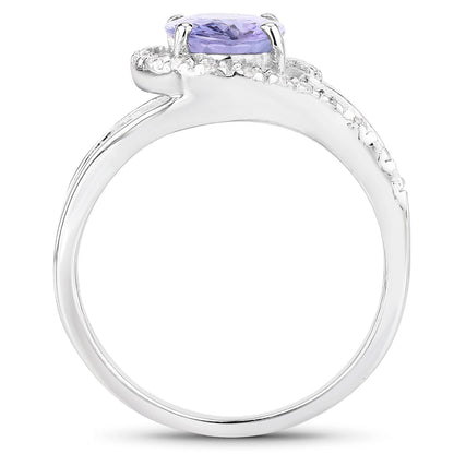 1.82 Carat Genuine Tanzanite and White Zircon .925 Sterling Silver Ring Bids.com