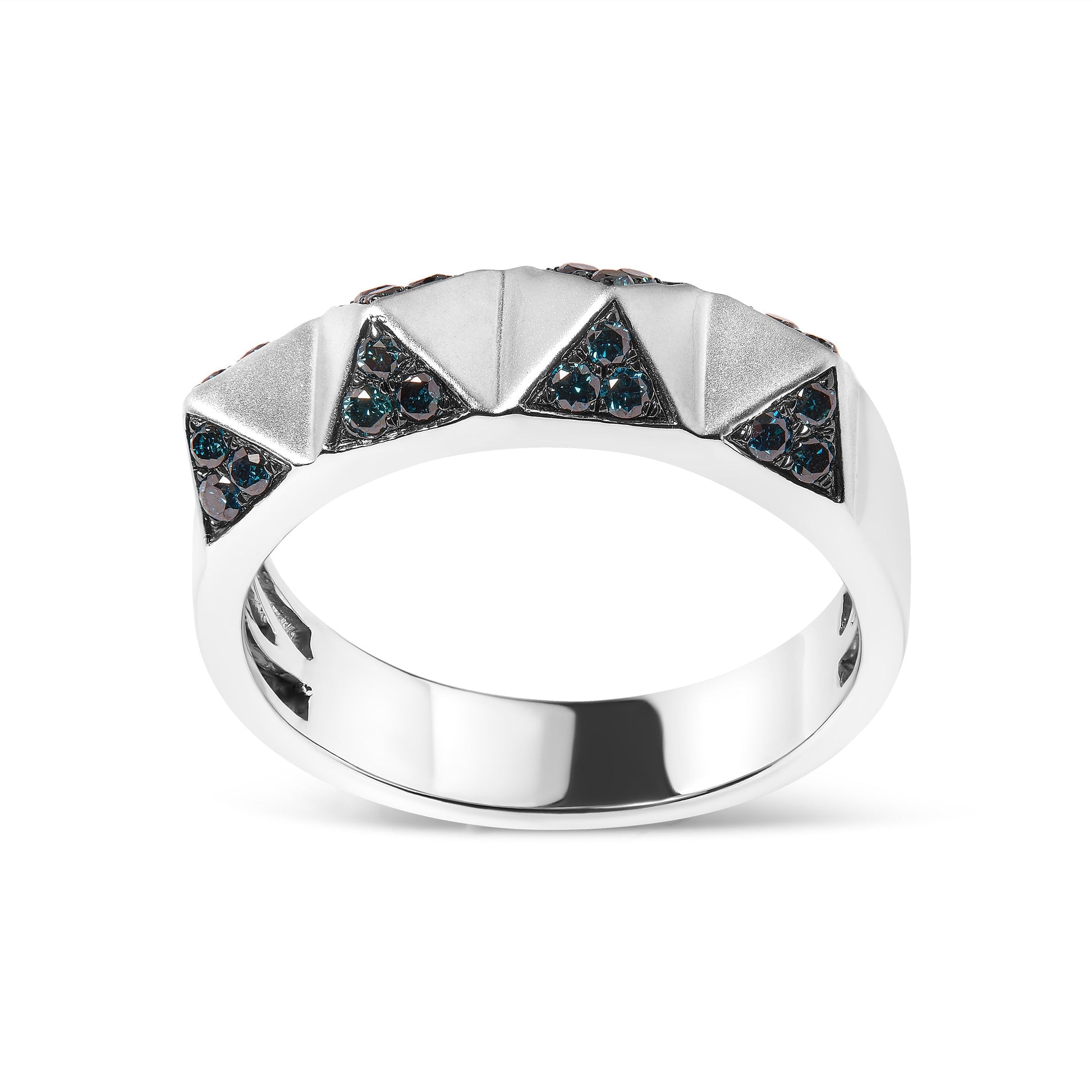 14K White Gold 1/4 Cttw Treated Blue Diamond Pyramid Band Ring (Blue Color, SI1-SI2 Clarity)- Size 7 Bids.com