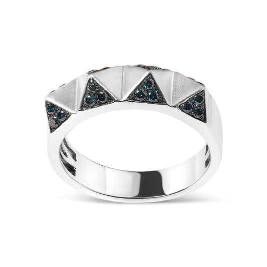 14K White Gold 1/4 Cttw Treated Blue Diamond Pyramid Band Ring (Blue Color, SI1-SI2 Clarity)- Size 7 Bids.com
