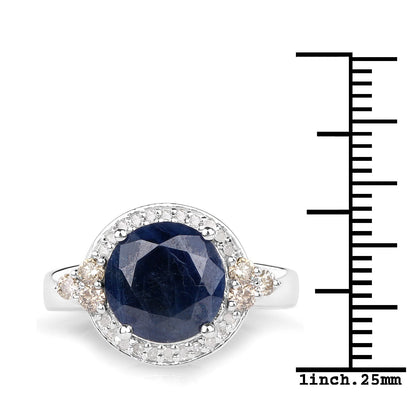 4.10 Carat Genuine Blue Sapphire, Champagne Diamond and White Diamond .925 Sterling Silver Ring Bids.com