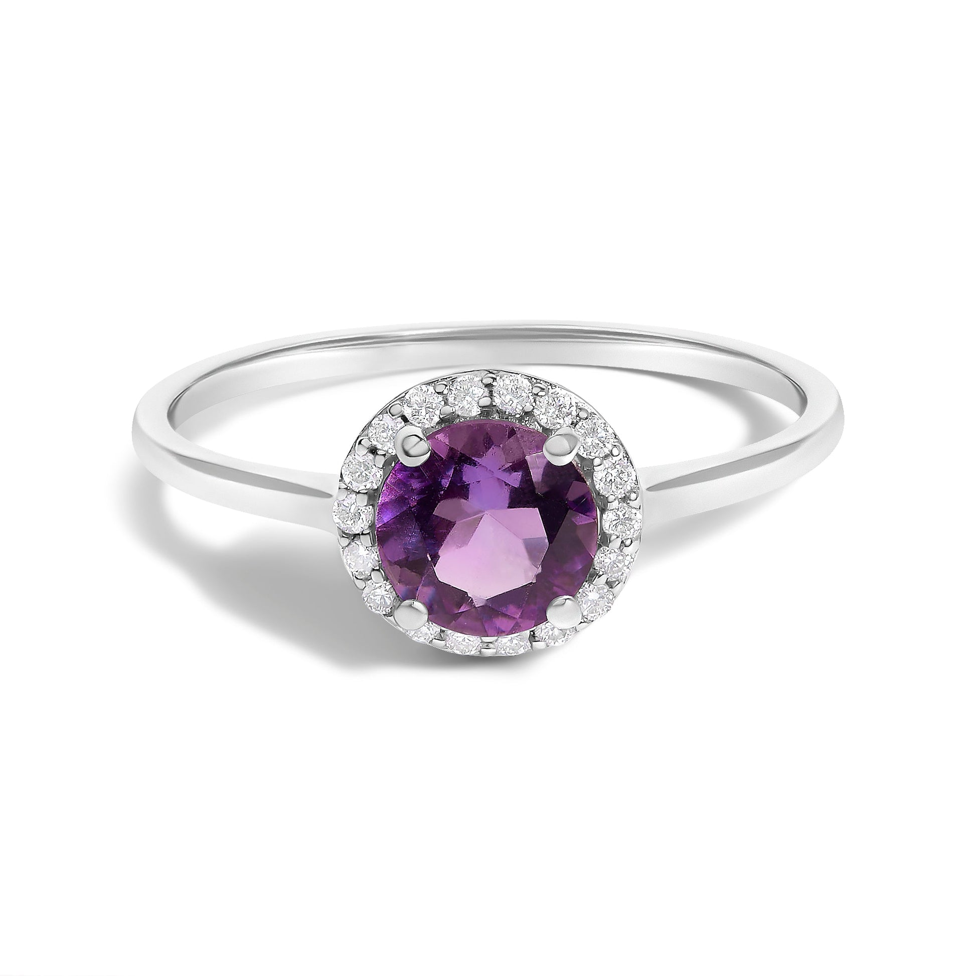 10K White Gold Purple Amethyst and 1/10 Cttw Diamond Halo Ring Bids.com