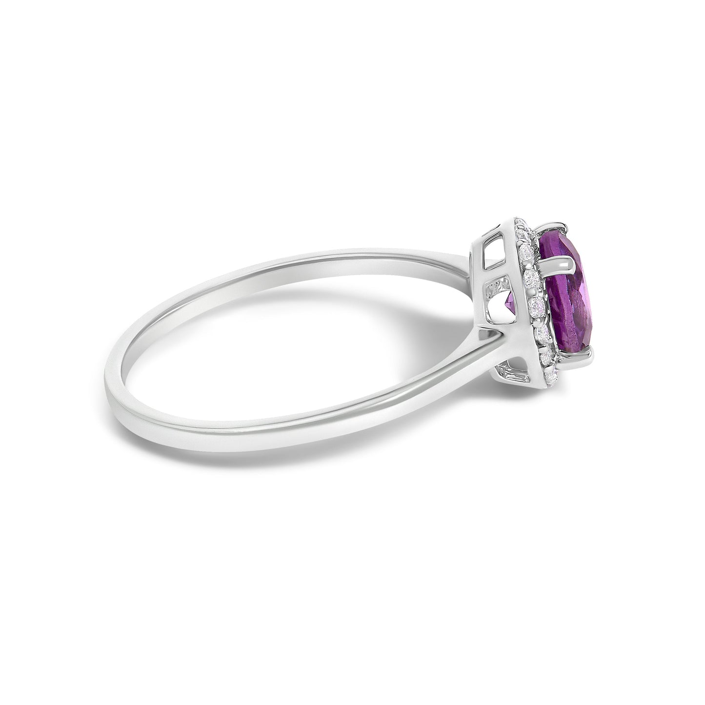 10K White Gold Purple Amethyst and 1/10 Cttw Diamond Halo Ring Bids.com
