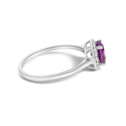 10K White Gold Purple Amethyst and 1/10 Cttw Diamond Halo Ring Bids.com