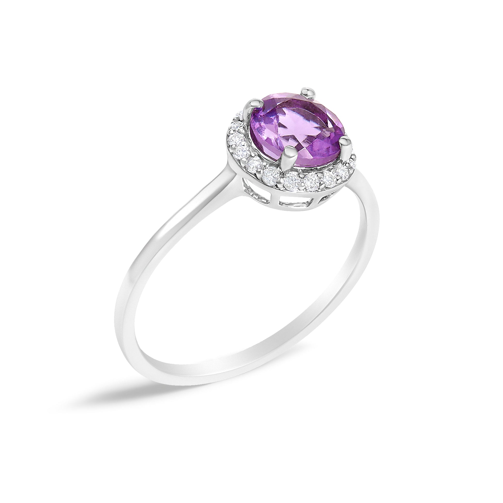10K White Gold Purple Amethyst and 1/10 Cttw Diamond Halo Ring Bids.com
