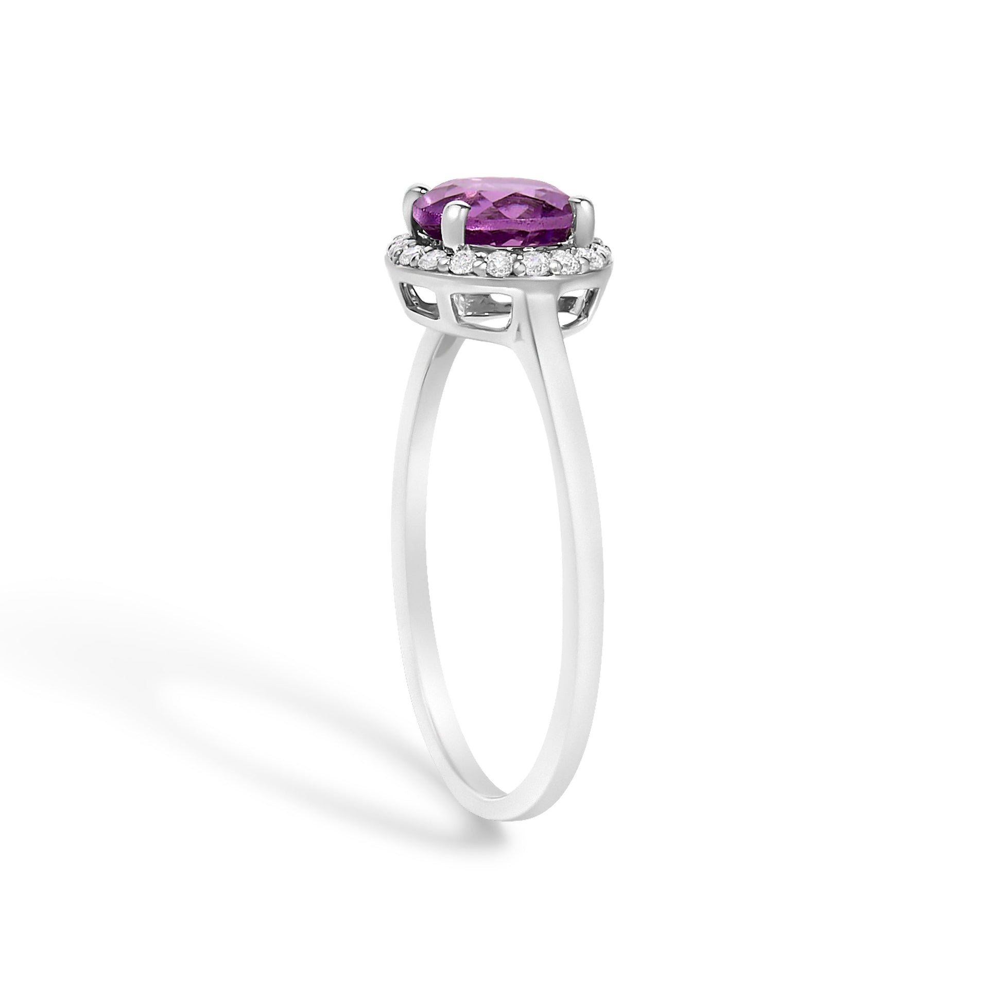 10K White Gold Purple Amethyst and 1/10 Cttw Diamond Halo Ring Bids.com
