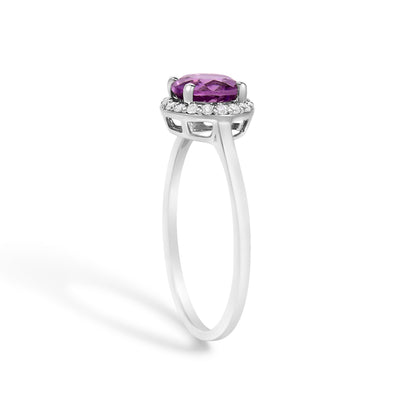 10K White Gold Purple Amethyst and 1/10 Cttw Diamond Halo Ring Bids.com