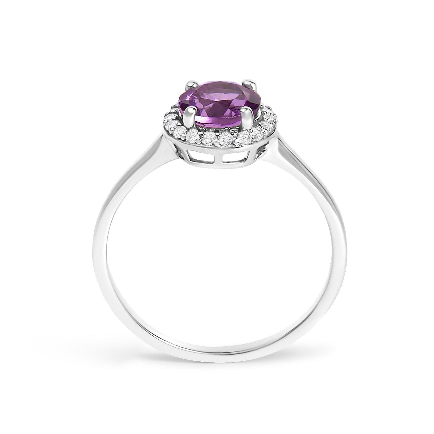 10K White Gold Purple Amethyst and 1/10 Cttw Diamond Halo Ring Bids.com