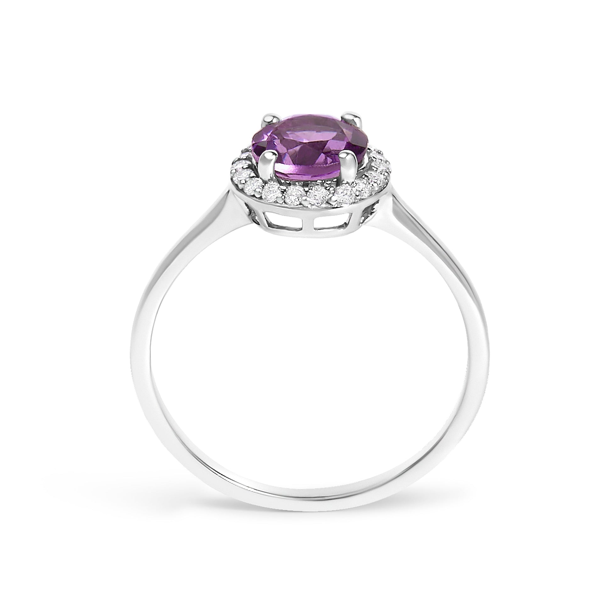 10K White Gold Purple Amethyst and 1/10 Cttw Diamond Halo Ring Bids.com