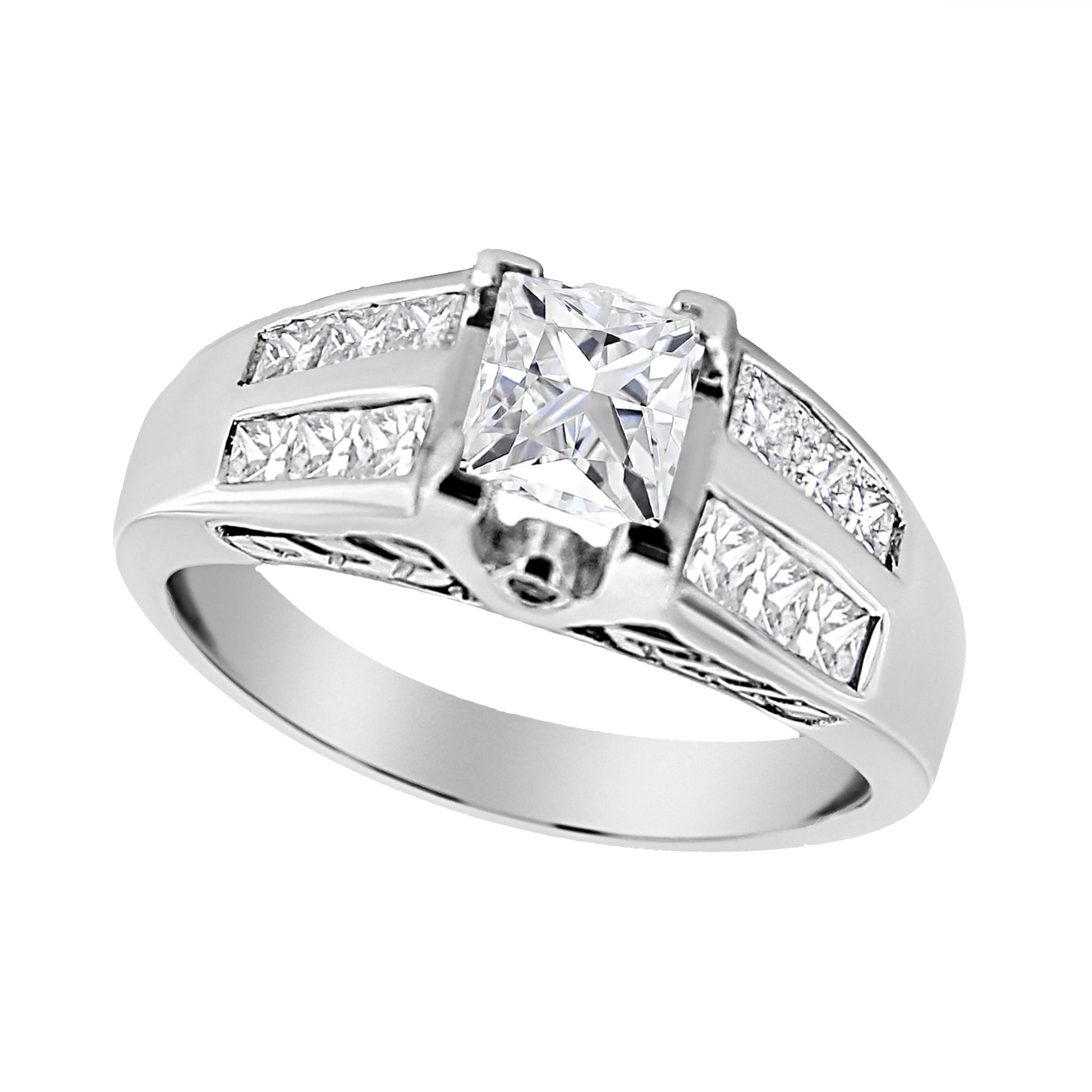 14K White Gold 1 1/4 Cttw Princess Cut Diamond Channel Set Engagement Ring (H-I Color, SI1-SI2 Clarity) - Ring Size 7 Bids.com