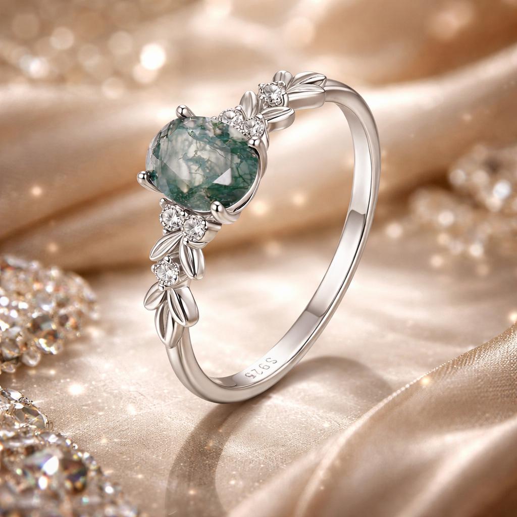 925 Sterling Silver Agate and CZ Pendant Ring Size 6 for Women Bids.com