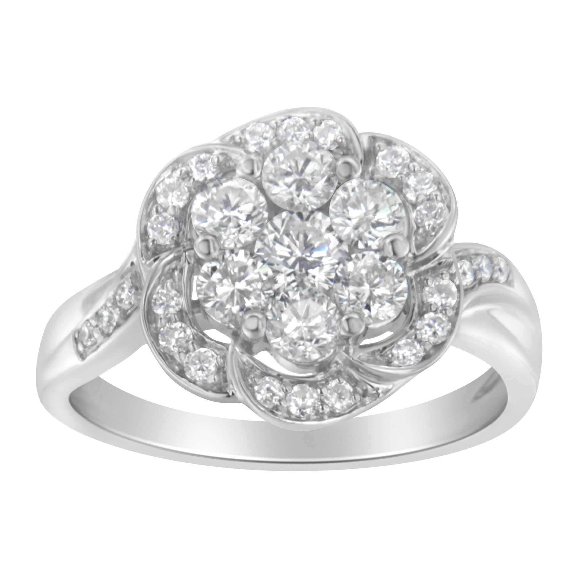 14K White Gold Floral Cluster Diamond Ring (1.0 Cttw, H-I Color, SI2-I1 Clarity) - Size 6 Bids.com