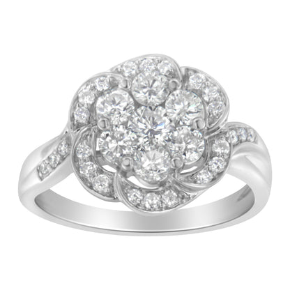 14K White Gold Floral Cluster Diamond Ring (1.0 Cttw, H-I Color, SI2-I1 Clarity) - Size 6 Bids.com
