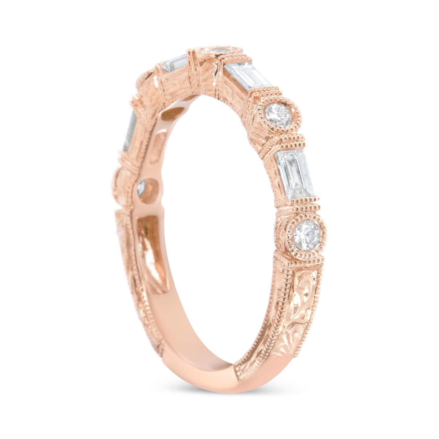 14K Rose Gold 3/8 Cttw Baguette and Round Diamond Bridal Band - (H-I Color, VS1-VS2 Clarity) - Size 6.75 Bids.com