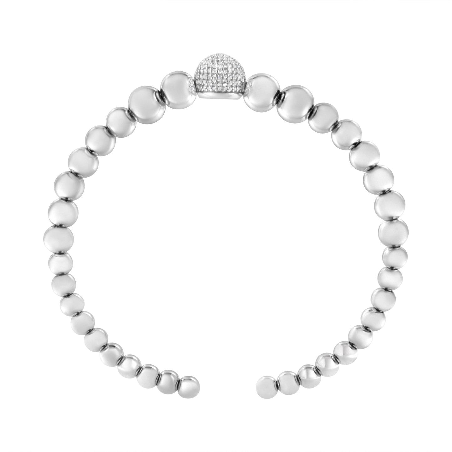 .925 Sterling Silver 1/6 Cttw Diamond Rondelle Graduated Ball Bead Cuff Bangle Bracelet (I-J color, I2-I3 clarity) - Fits wrists up to 7 1/2 inches Bids.com