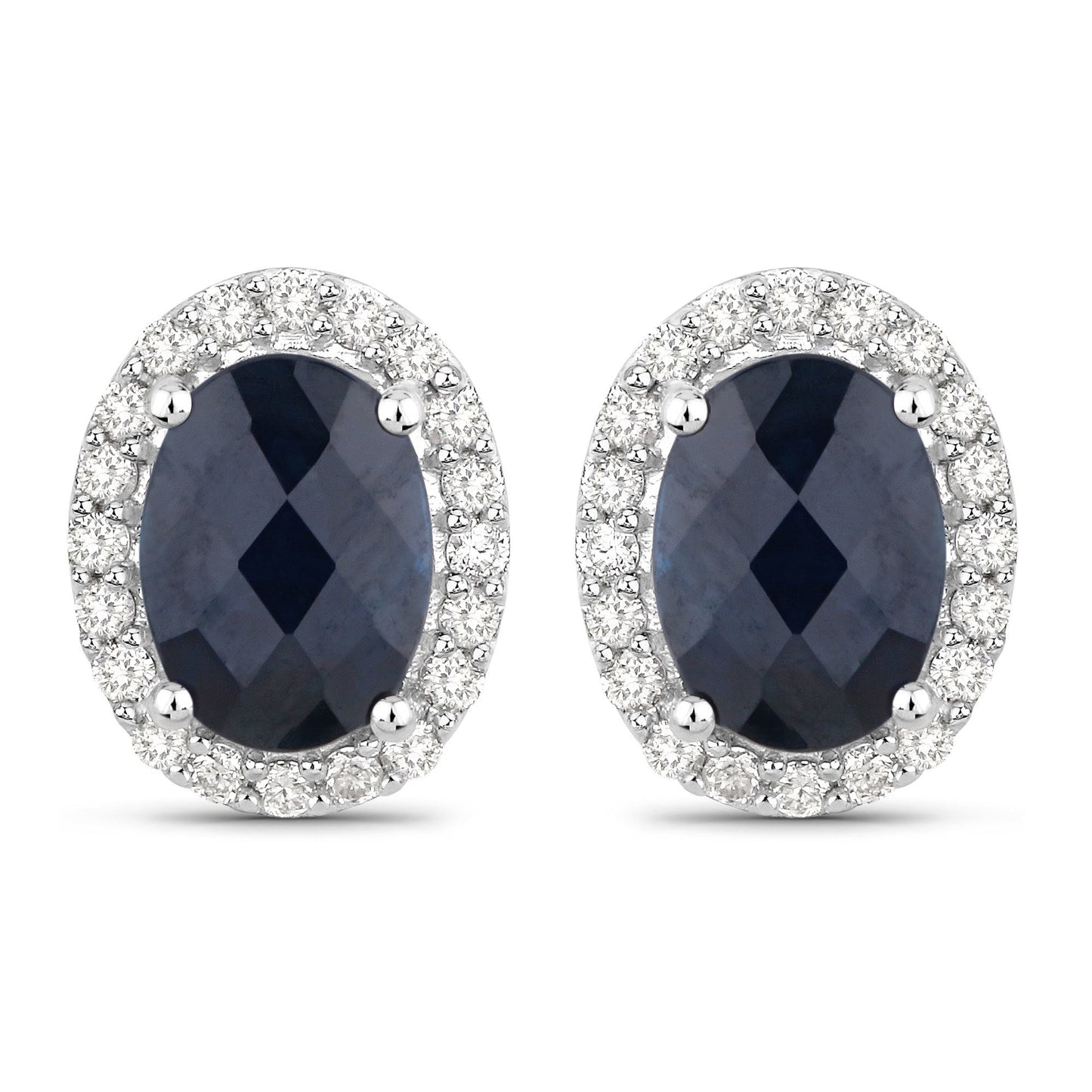 2.16 Carat Genuine Blue Sapphire and White Diamond 14K White Gold Earrings Bids.com