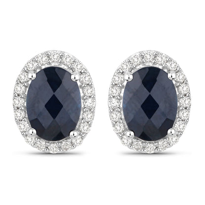2.16 Carat Genuine Blue Sapphire and White Diamond 14K White Gold Earrings Bids.com