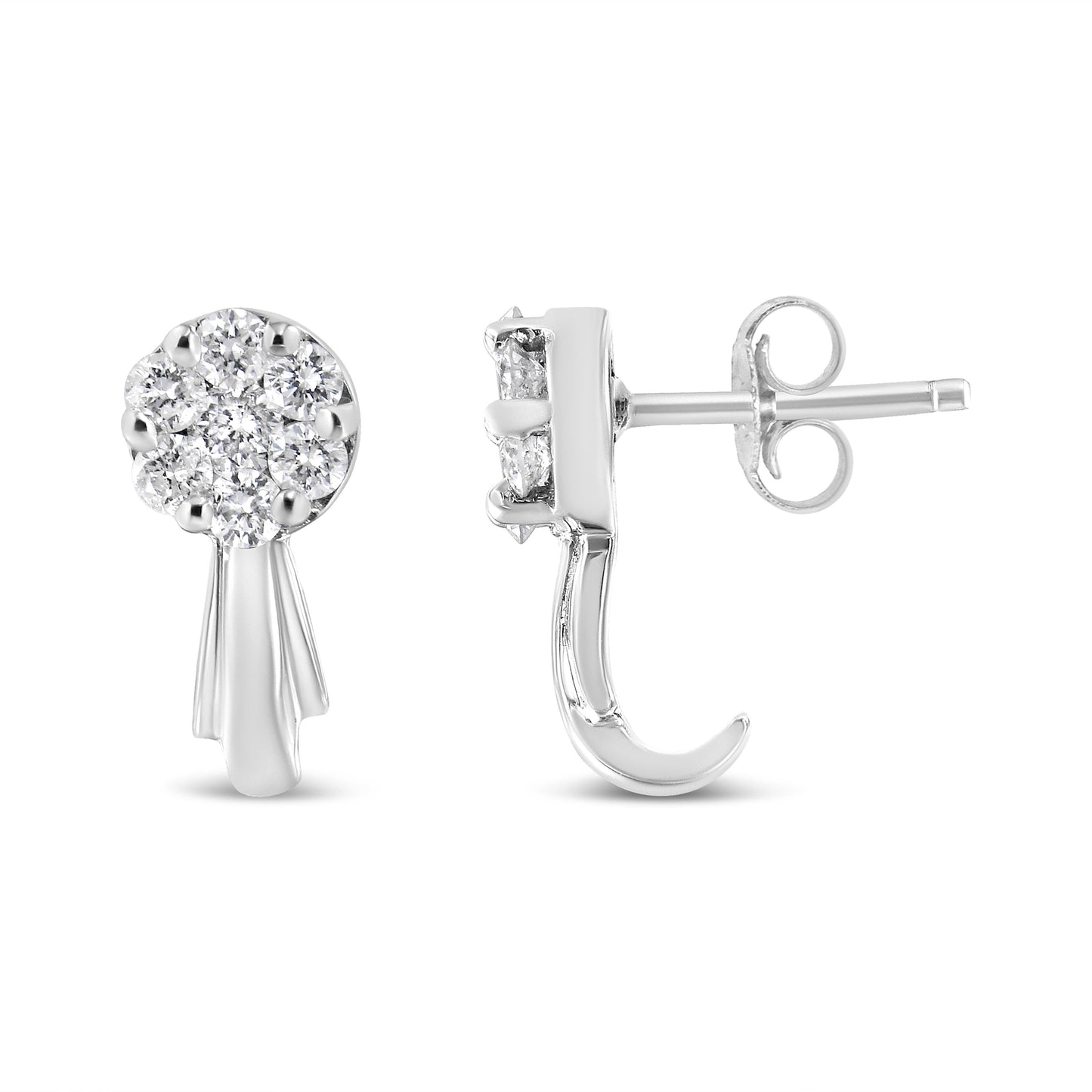 14K White Gold 3/4 Cttw Diamond Floral Cluster Drop and Dangle Stud Earrings (H-I Color, I1-I2 Clarity) Bids.com