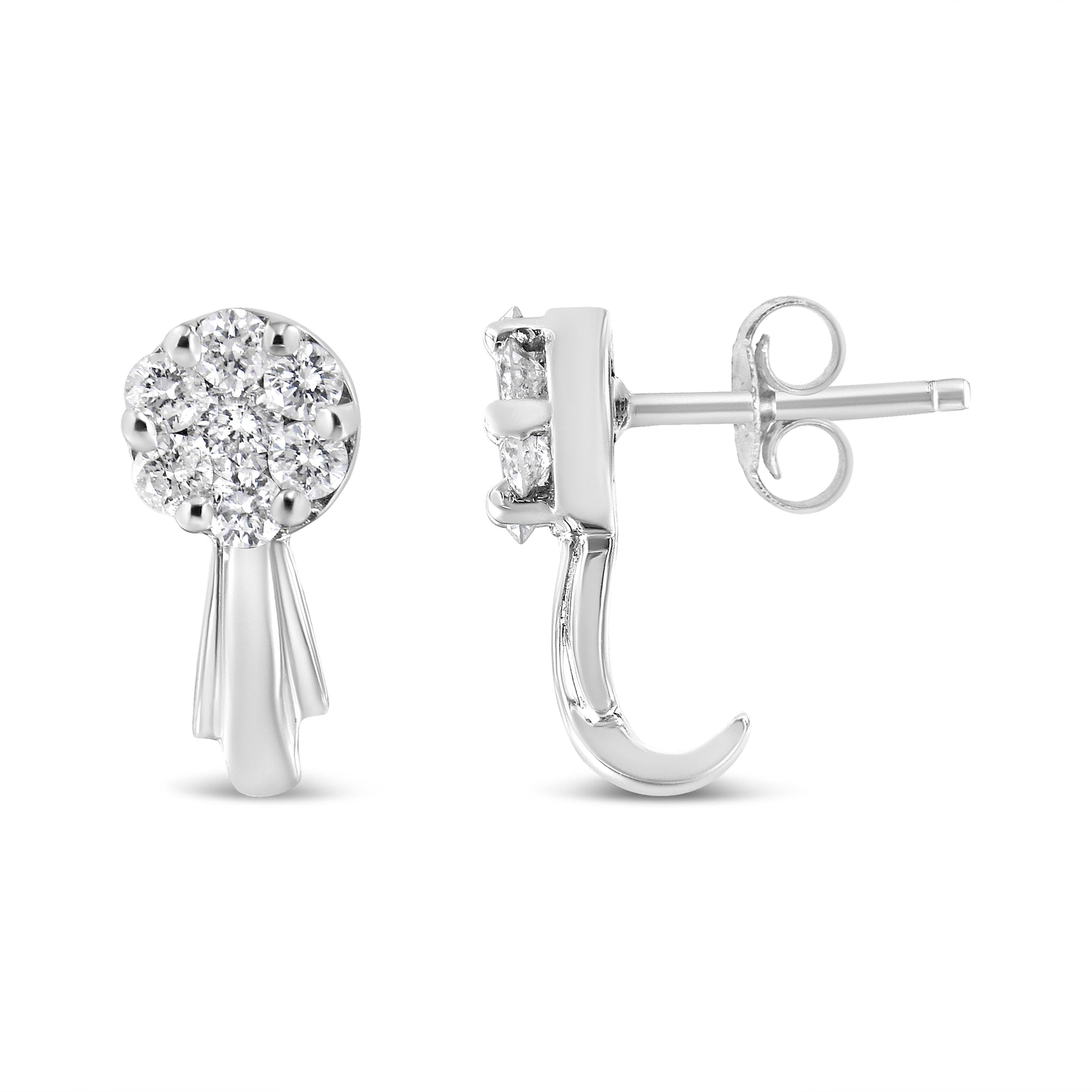 14K White Gold 3/4 Cttw Diamond Floral Cluster Drop and Dangle Stud Earrings (H-I Color, I1-I2 Clarity) Bids.com