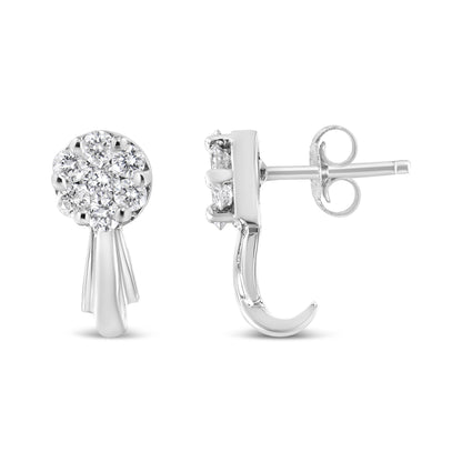 14K White Gold 3/4 Cttw Diamond Floral Cluster Drop and Dangle Stud Earrings (H-I Color, I1-I2 Clarity) Bids.com