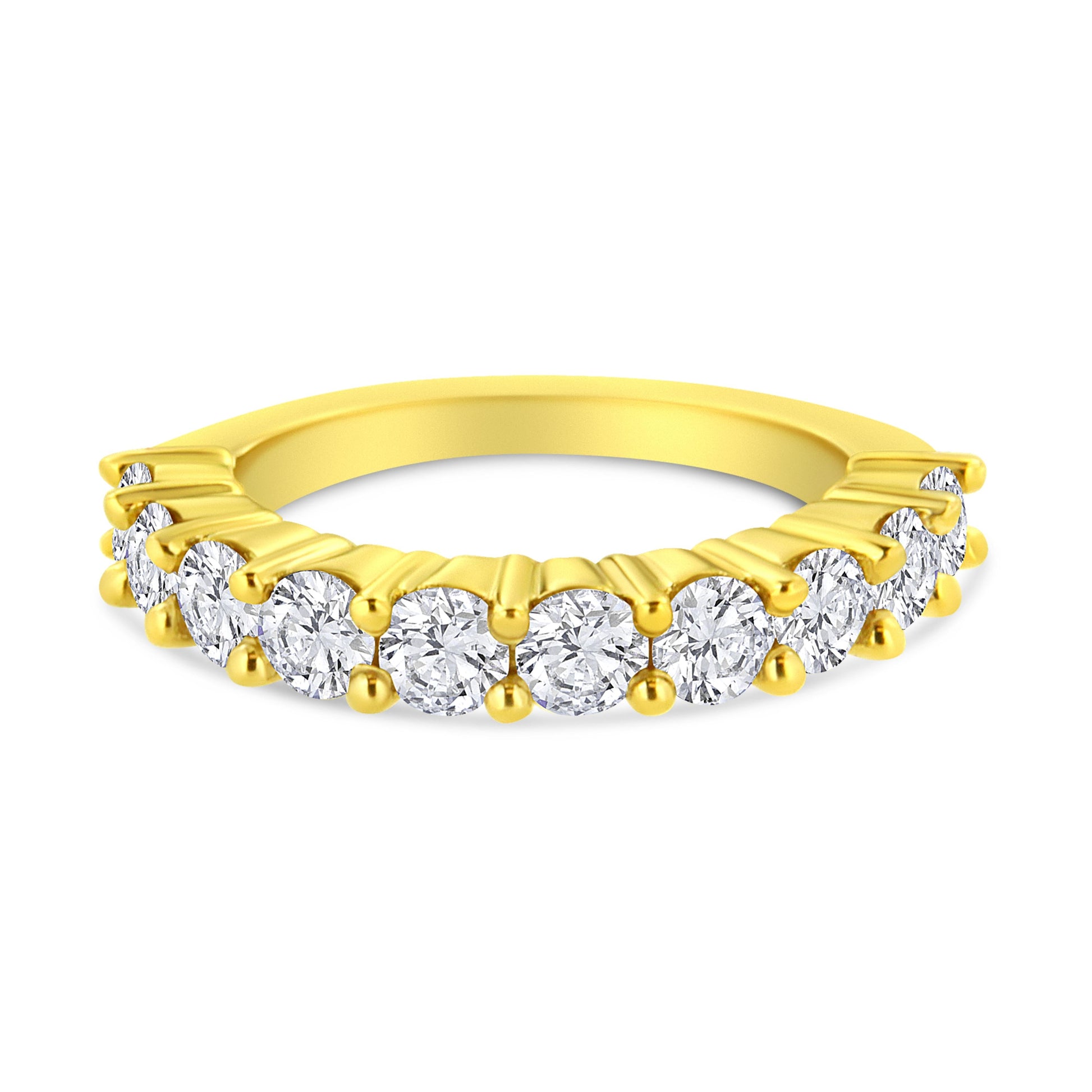 14K Yellow Gold Plated .925 Sterling Silver 2.0 Cttw Round Brilliant Cut Diamond 10 Stone Anniversary Band Ring (J-K Color, I1-I2 Clarity) - Size 7 Bids.com