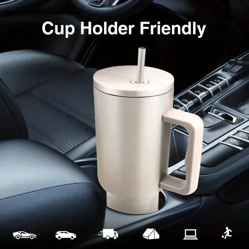 40oz Tumbler with Handle, Lid and Straw Insulated Cup Reusable Stainless Steel DailySale