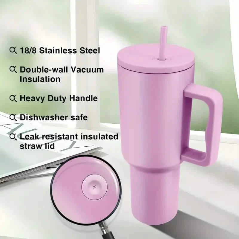 40oz Tumbler with Handle, Lid and Straw Insulated Cup Reusable Stainless Steel DailySale