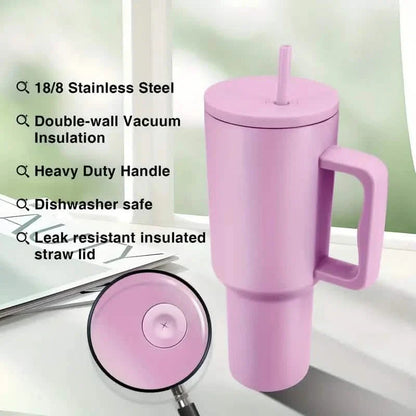 40oz Tumbler with Handle, Lid and Straw Insulated Cup Reusable Stainless Steel DailySale