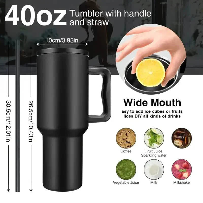 40oz Tumbler with Handle, Lid and Straw Insulated Cup Reusable Stainless Steel DailySale