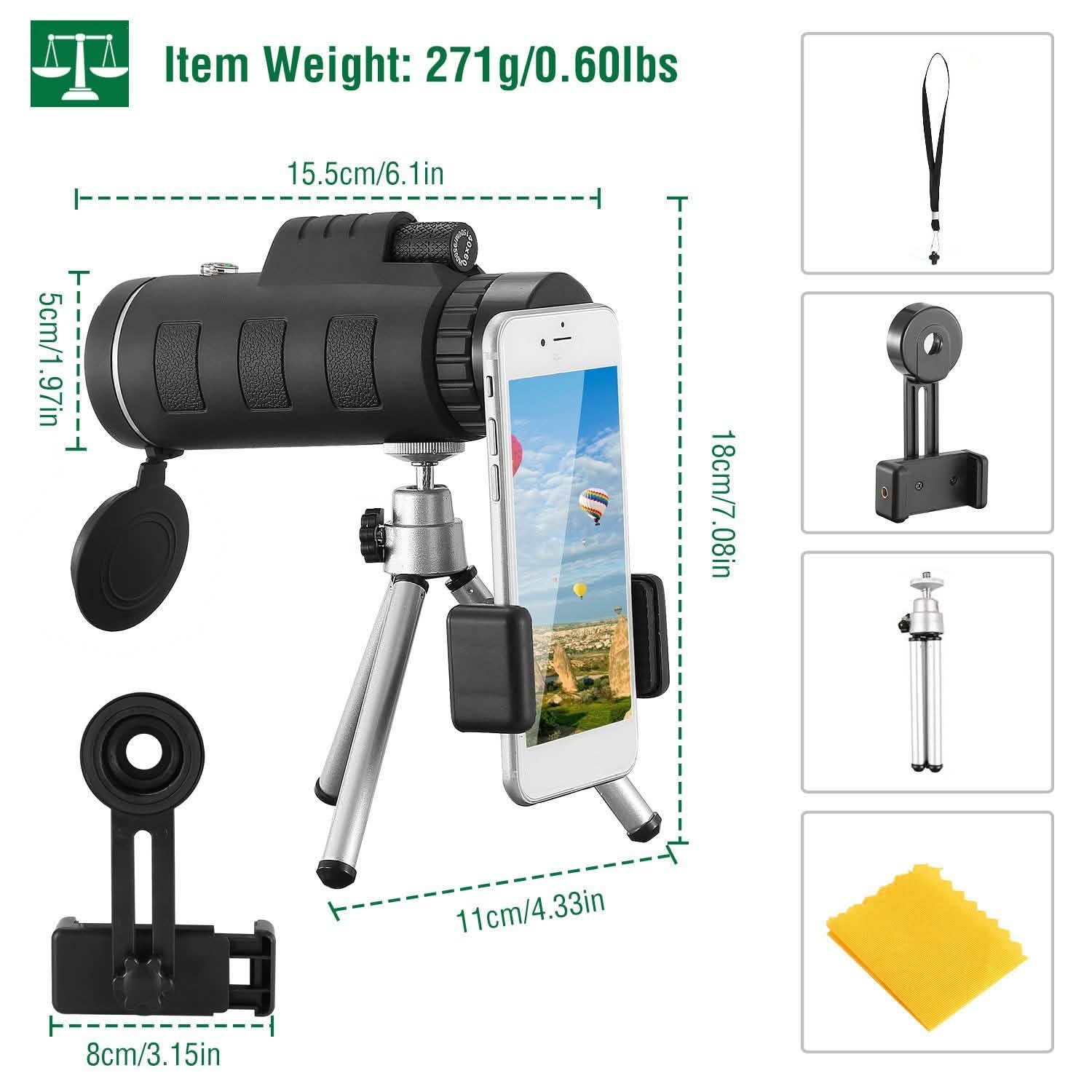 40x60 HD Optical Monocular Telescope with FMC Lens DailySale