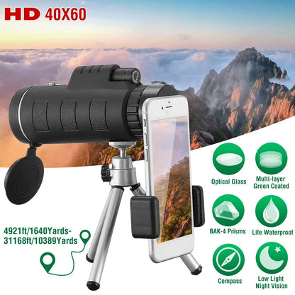 40x60 HD Optical Monocular Telescope with FMC Lens DailySale