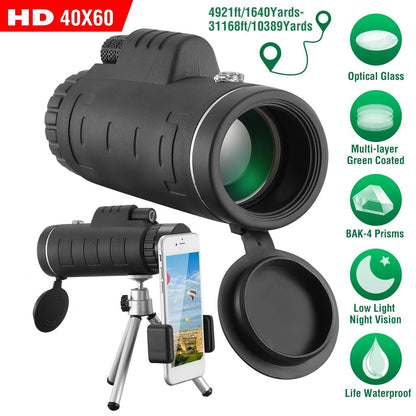 40x60 HD Optical Monocular Telescope with FMC Lens DailySale