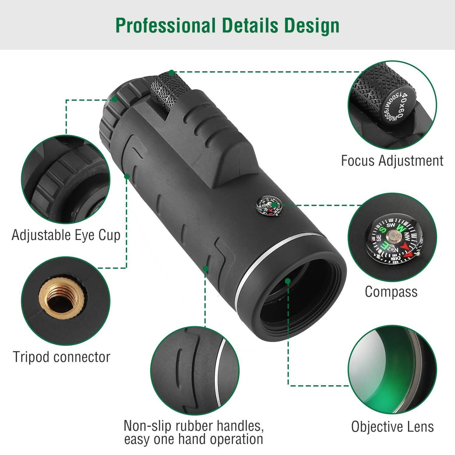 40x60 HD Optical Monocular Telescope with FMC Lens DailySale