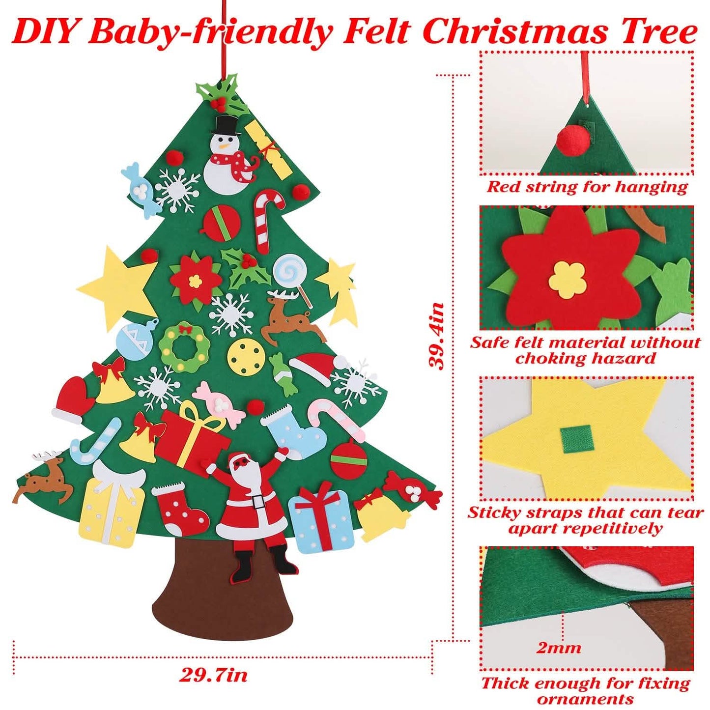 41-Piece: DIY Felt Christmas Tree Detachable Ornaments for Kids DailySale