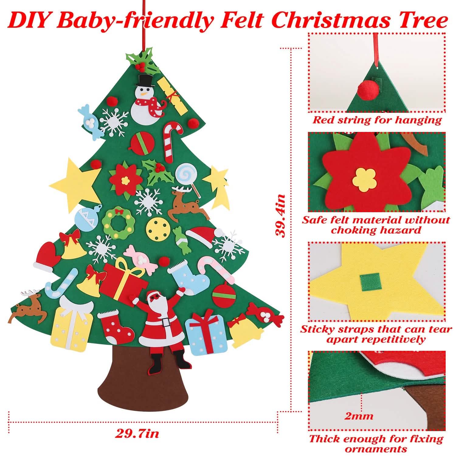 41-Piece: DIY Felt Christmas Tree Detachable Ornaments for Kids DailySale