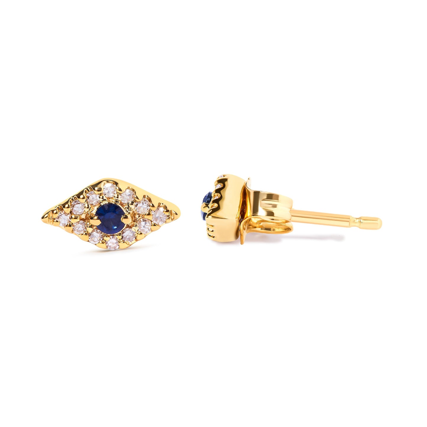 10K Yellow Gold Blue Sapphire and Diamond Accent Evil Eye Stud Earring (H-I Color, I1-I2 Clarity) Bids.com