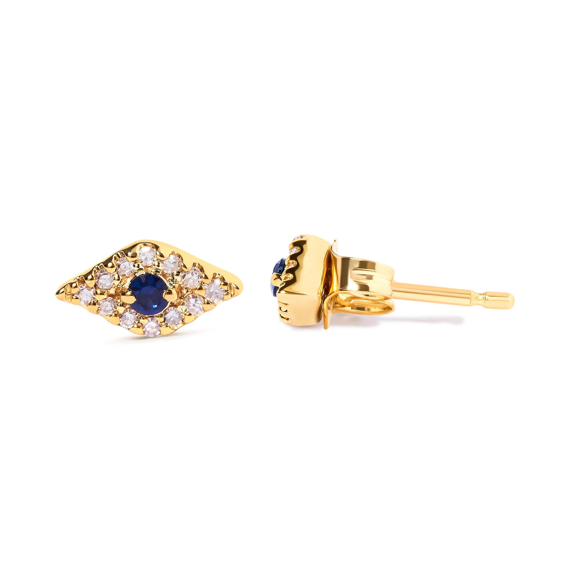 10K Yellow Gold Blue Sapphire and Diamond Accent Evil Eye Stud Earring (H-I Color, I1-I2 Clarity) Bids.com