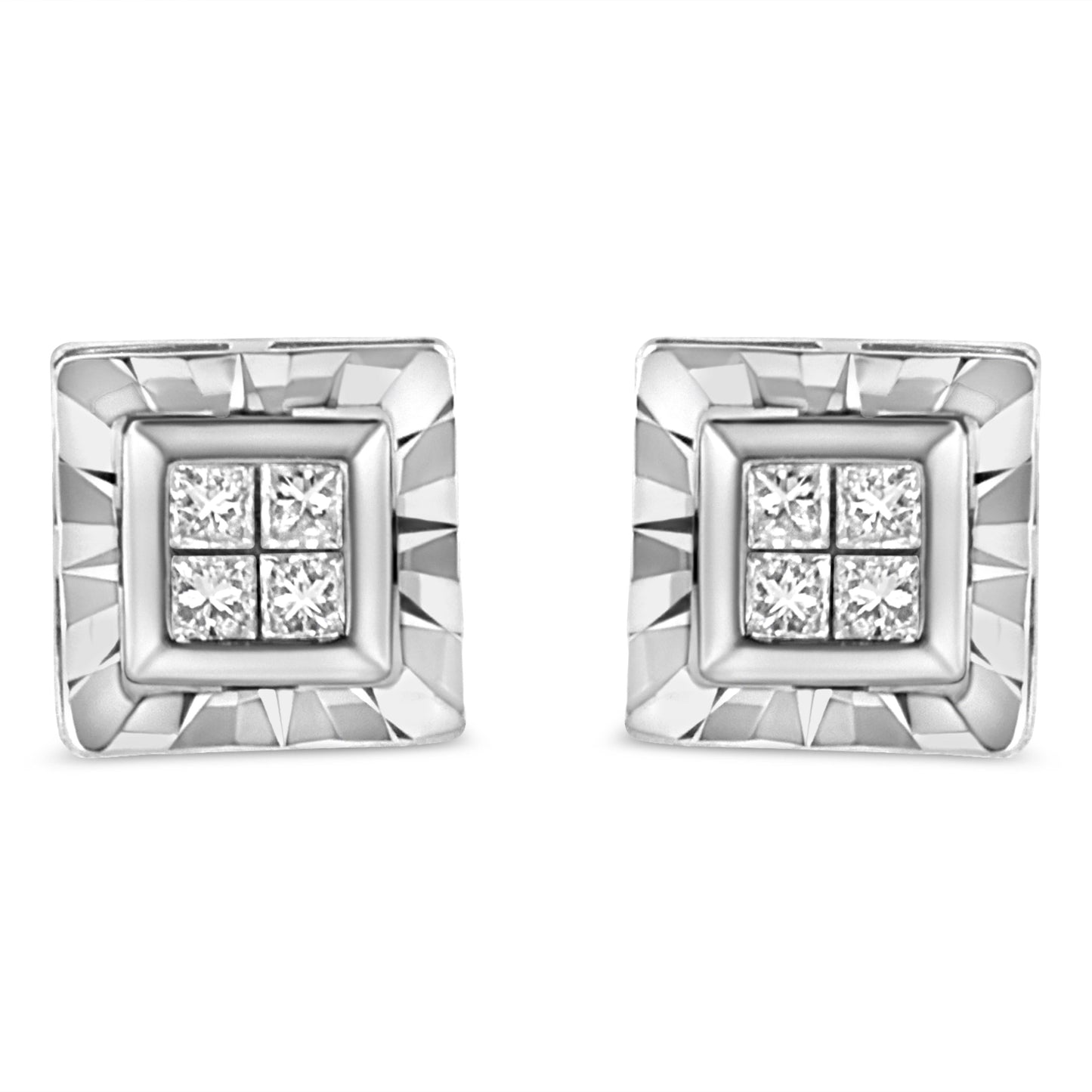 .925 Sterling Silver 1/6 Cttw Invisible Set Princess-Cut Diamond Quad Composite Stud Earrings (H-I Color, I1-I2 Clarity) Bids.com