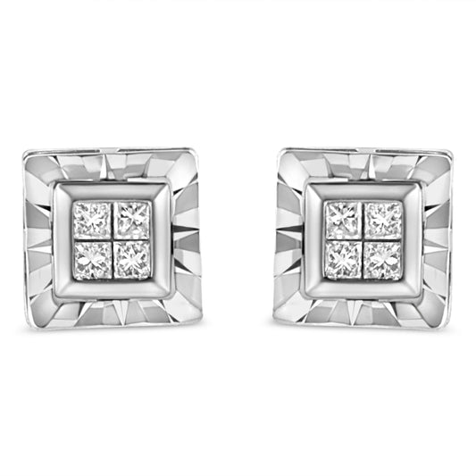 .925 Sterling Silver 1/6 Cttw Invisible Set Princess-Cut Diamond Quad Composite Stud Earrings (H-I Color, I1-I2 Clarity) Bids.com