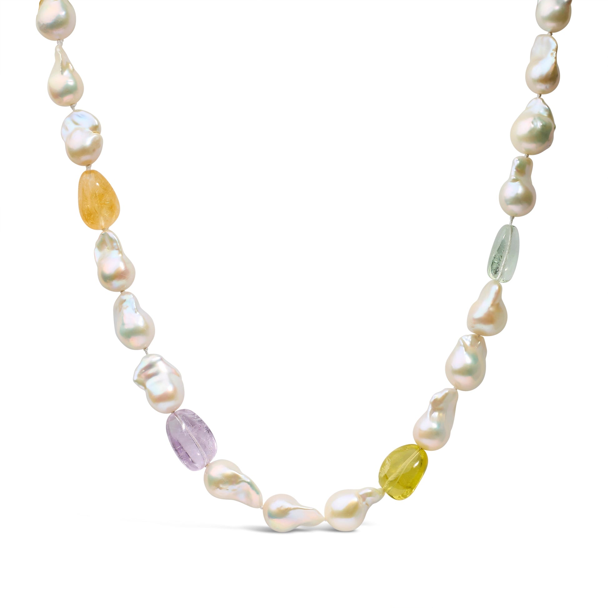 14K Yellow Gold Citrine, Amethyst, and Baroque Pearl Strand Necklace - 18" Inches Bids.com